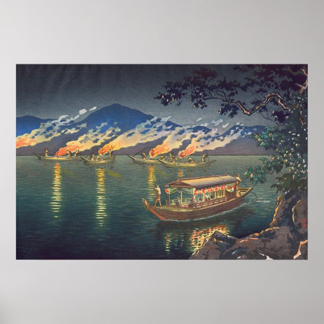 Nagaragawa Kormorant Fischen Tsuchiya Koitsu Poster (Vorne)