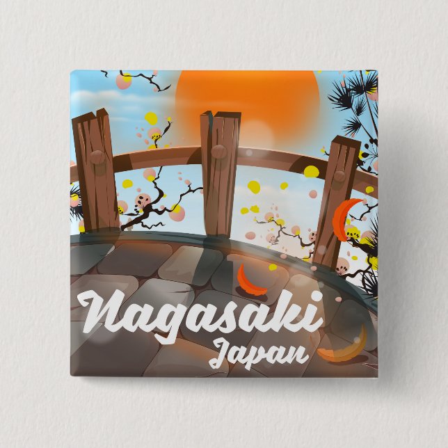 Nagasaki japanisches Blütenposter. Button (Vorderseite)