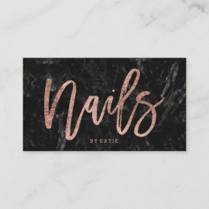 Nägel elegante Rose Gold Typografie schwarzen Marm Visitenkarte