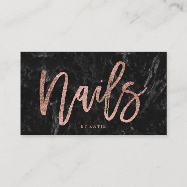 Nägel elegante Rose Gold Typografie schwarzen Marm Visitenkarte (Vorderseite)