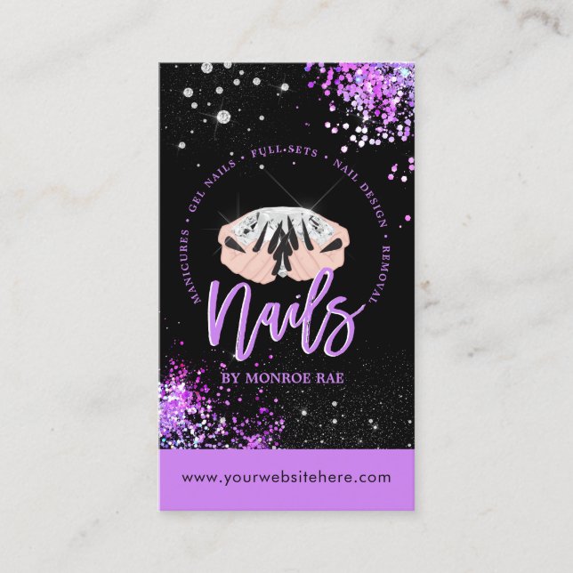 Nagel-Künstler Diamant-Logo Glitzer Nagelshop & Sa Visitenkarte (Vorderseite)