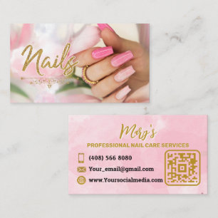 Nägel Maniküre Minimalistisch rosa mit QR-Code Visitenkarte