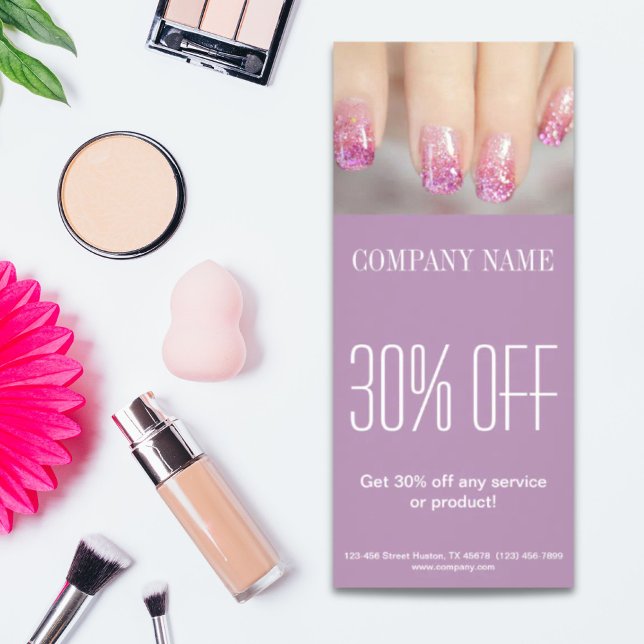 Nagel-Salon mit gürtelig-eleganter Maniküre Werbekarte (girly chic elegant manicure nails nail salon rack card)