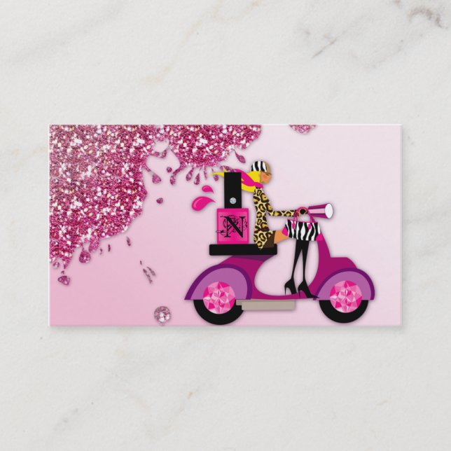 Nagel-Salon-Roller-Mädchen-Glitzer-Polnisches Visitenkarte (Vorderseite)