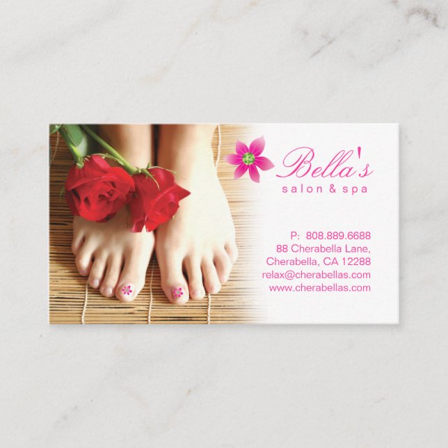 Nagel-Salon-Wellness-Centerpedicure-Blumen-Rosa Visitenkarte (Vorderseite)
