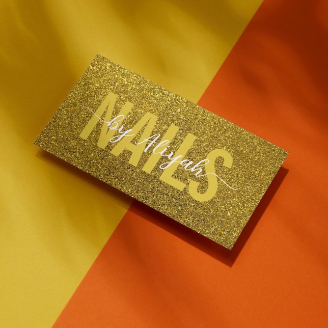 Nagel-Tech-Gold-Glitter-Typografie Visitenkarte (Von Creator hochgeladen)