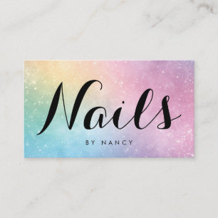 Nagel-Tech Holografische Pastell-Script-Typografie Visitenkarte