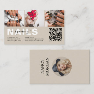 Nagel-Tech-Typografie-Foto-Collage-QR-Code-Beige Visitenkarte