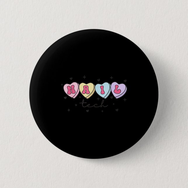 Nagel-Tech Valentinstag Herz Maniküre Kosmetikerin Button (Vorderseite)