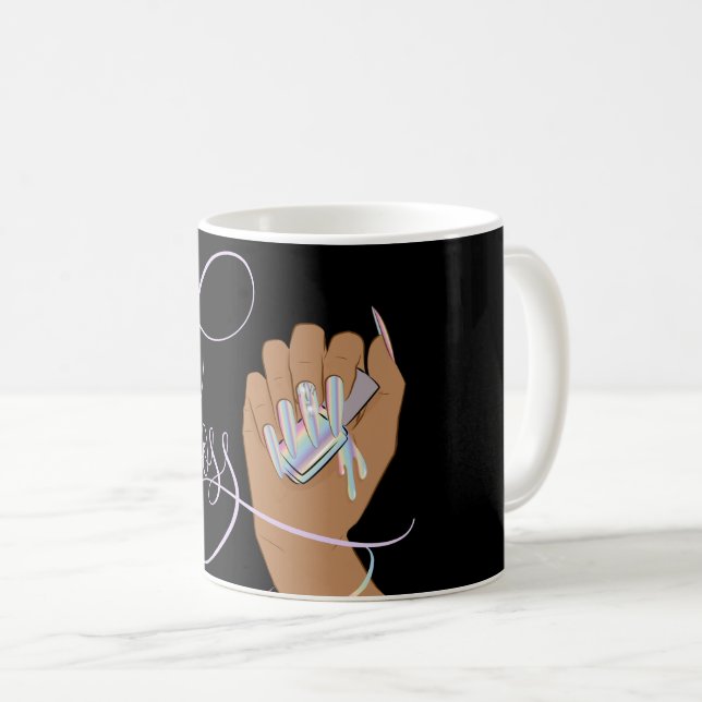 Nagelbüchse, Nageltechniker, lange Nägel, Holograp Kaffeetasse (VorderseiteRechts)