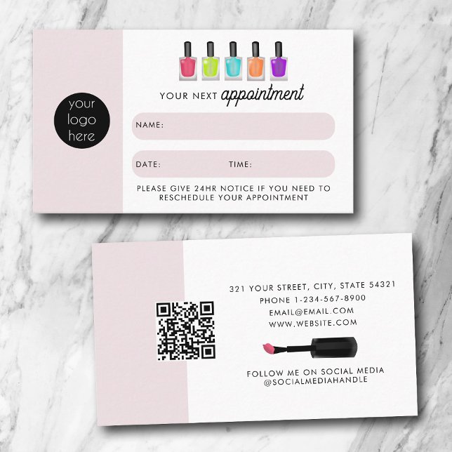 Nageldesigner-Kunden-Termin-Karten-QR-Code-Logo Visitenkarte (Nail Artist Client Appointment Card QR Code Logo)