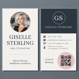 Nageldesignerin Blush & Navy Foto QR Code Visitenkarte