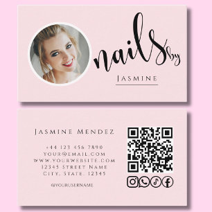 Nageldesignerin Blush Pink Foto QR-Code Soziale Ic Visitenkarte