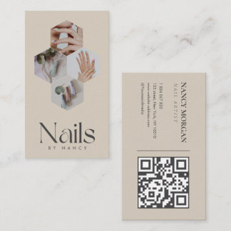 Nageldesignerin Honigwaben Foto QR-Code Beige Visitenkarte