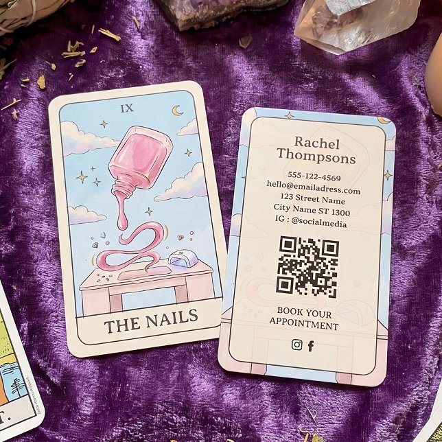 Nageldesignerin Pastell-Tarot-QR-Code-Geschäftskar Visitenkarte (Von Creator hochgeladen)