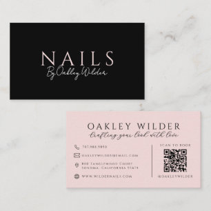 Nageldesignerin Schwarzer Blush Pink QR-Code Visitenkarte