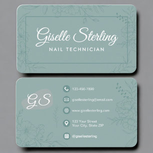 Nageldesignerin Teal Grün Floral Visitenkarte