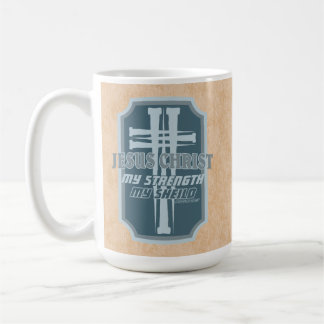 Nagelkruz auf Schild Psalm 28:7 Bibel-Design Kaffeetasse