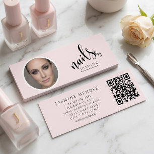 Nagelkünstler Blush Pink Professionelles Foto QR Mini Visitenkarte