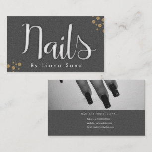 Nagelkünstler Glow Script und Foto Salon Grau Gold Visitenkarte