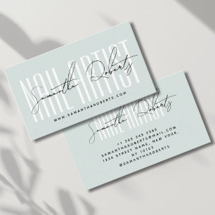 Nagelkünstler moderne Typografie Schrift blau Visitenkarte