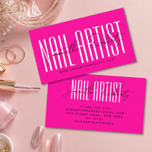 Nagelkünstler moderne Typografie Schrift Neonpink Visitenkarte