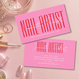 Nagelkünstler moderne Typografie Schrift rosa Visitenkarte