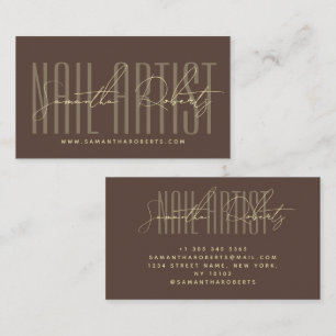 Nagelkünstler moderne Typografieschrift braun Visitenkarte