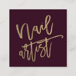 Nagelkünstler typografisch gold burgundische Typo Quadratische Visitenkarte
