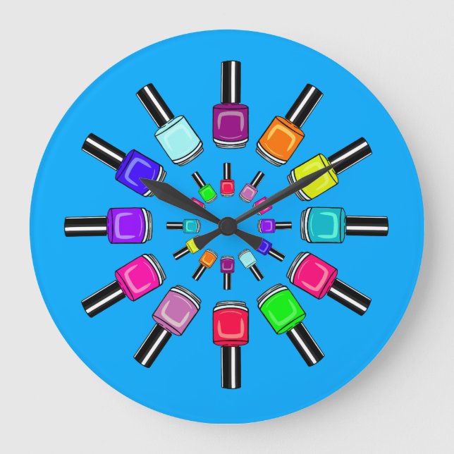 Nagellack Ringe Blau Große Wanduhr (Vorderseite)