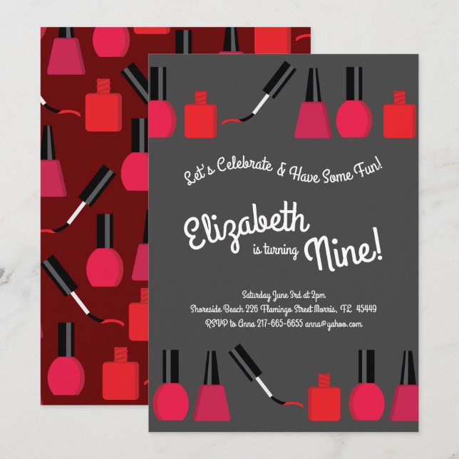 Nagelmalerei polnische Kinder Mädchen Geburtstagsp Einladung (Vorne/Hinten)