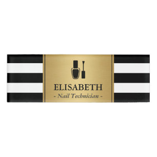Nageln Sie Techniker-Logo-GoldSchwarz-weiße Namenschild