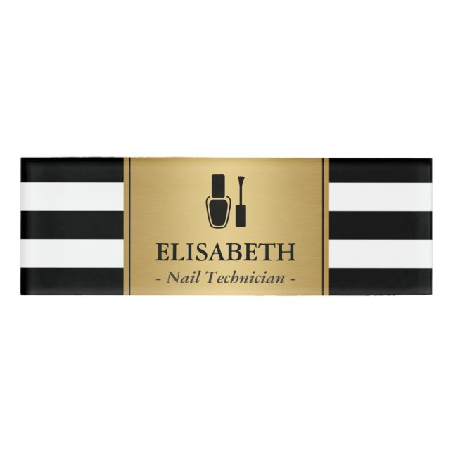 Nageln Sie Techniker-Logo-GoldSchwarz-weiße Namenschild (Vorderseite)