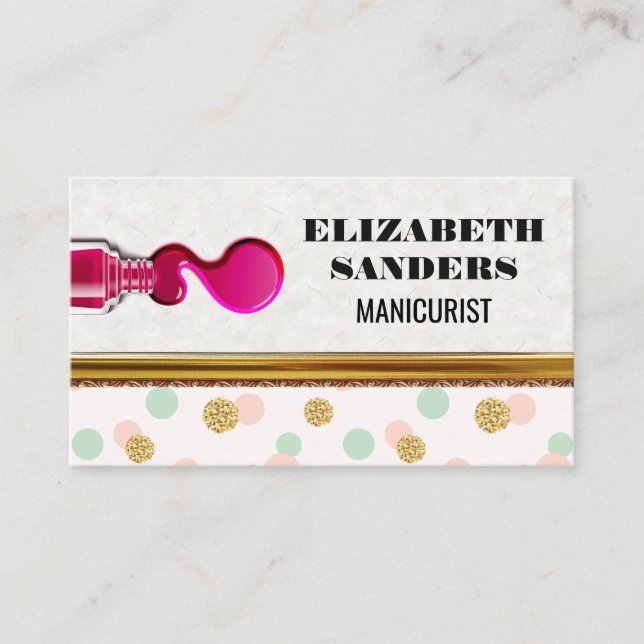 Nagelpolnisch und Brush | Polka Dot | Goldgrenze Visitenkarte (Vorderseite)