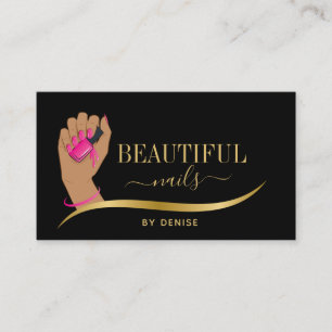 Nagelsalon-Frau Hand glitzernde Nägel Technikerin Visitenkarte