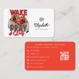 Nagelsalon-Geschäftskarten-Design "Wake, Pray, Sla Visitenkarte
