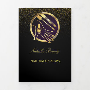 Nagelsalon Maniküre Moderne schwarze Gold Glitter Dreifach Gefaltete Karte