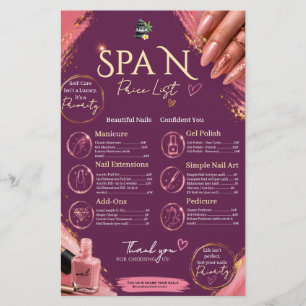 Nagelsalon-Preisliste Poster - Spa Maniküre Pedikü Flyer