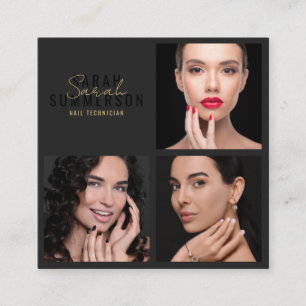 Nagelsalon-Schönheitstechniker-Skript Schwarz 3 Fo Quadratische Visitenkarte