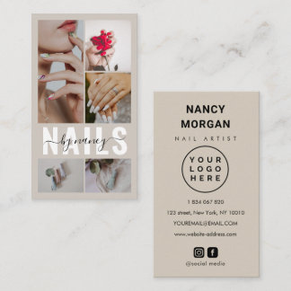 Nagelsalon Script 5 Foto-Collage-Logo Beige Visitenkarte