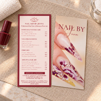 Nagelsalon-Service-Menü Blush Burgund Eleganz Werbekarte