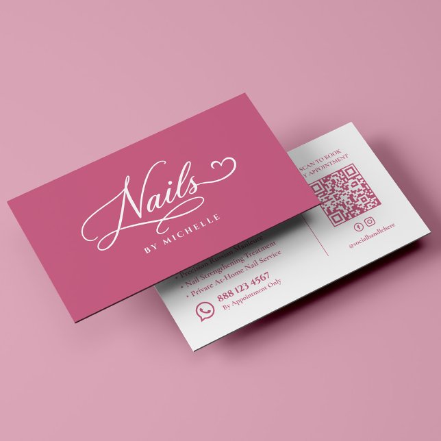 Nagelsalon Spa Elegantes Pink Script Maniküre Visitenkarte (Nail Salon Spa Elegant Pink Script Manicurist Business Card
)