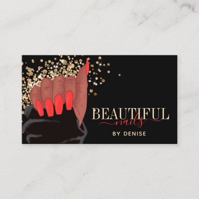 Nagelstudio afroamericanischer Nageltechnikerin Visitenkarte (Vorderseite)