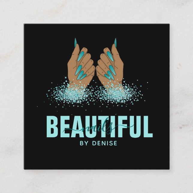 Nagelstudio Frau Handholograph Nägel Techniker Quadratische Visitenkarte (Vorderseite)