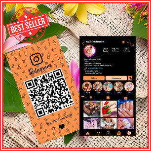 Nagelstudio Instagram Orange QR Visitenkarte