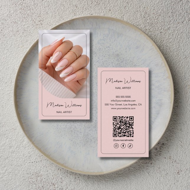 Nagelstudio Maniküre QR Pink Visitenkarte (Nail Artist Salon Manicurist QR Pink Business Card)
