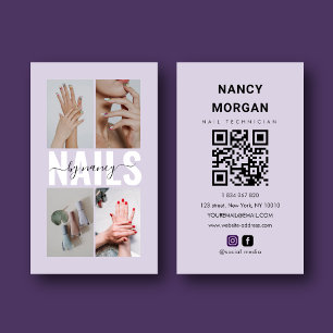 Nageltechniker Elegantes Foto-Collage QR-Code Visitenkarte