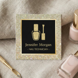 Nageltechniker Gold Glitzer Polnischer Flasche Quadratische Visitenkarte