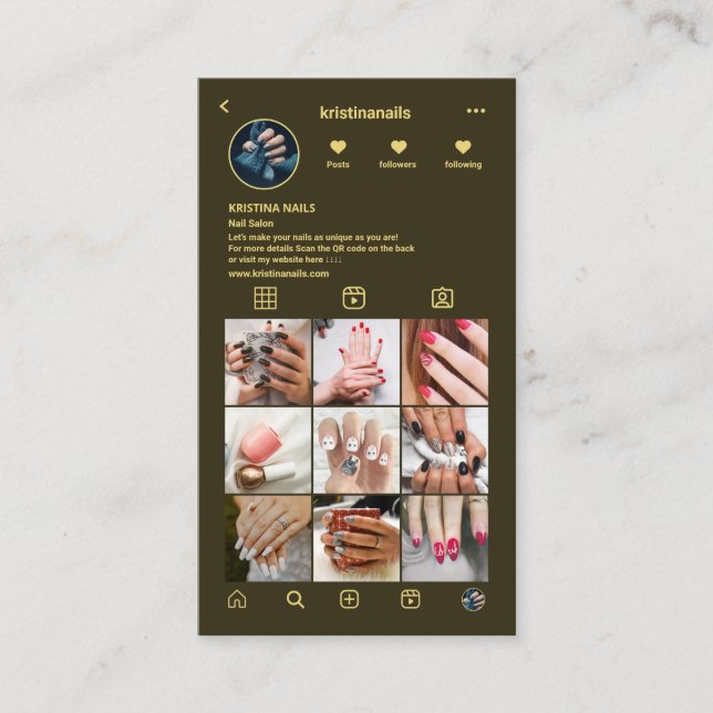 Nageltechniker Instagram Foto Collage Dunkelgrün Visitenkarte (Vorderseite)