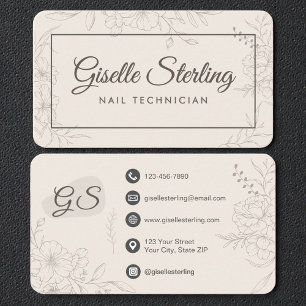 Nageltechniker Neutral Floral Visitenkarte